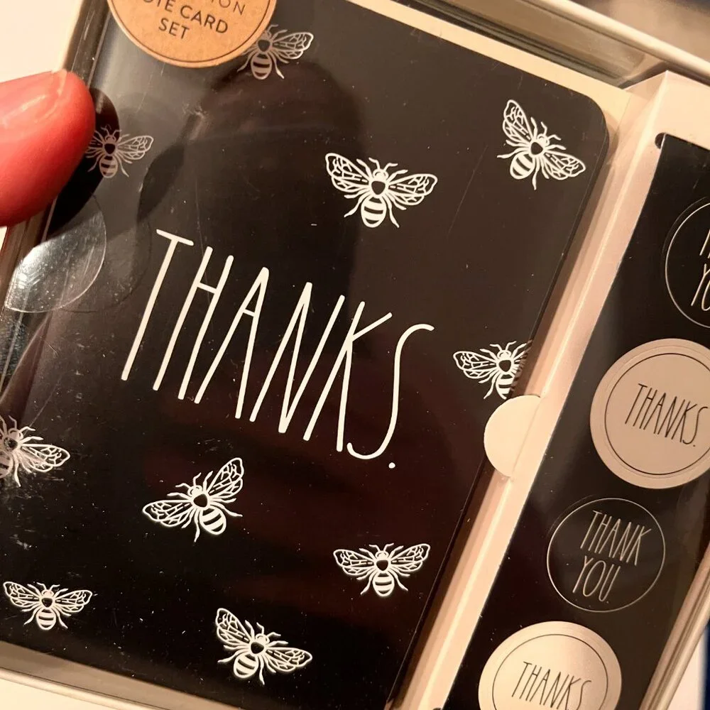 Thank You Cards with Bees by Rae Dunn (Note Card Set and‎ Stickers - new)